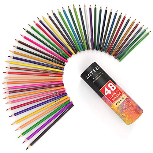Arteza Colored Pencils For Adult Coloring, 48 Colors, Soft Drawing Pencils, Highly-Pigmented, Wax-Based Core, Professional Art Supplies For Artists, Pencil Set For Adults And Teens #TOP5