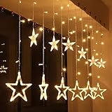 Quace 12 Stars Curtain String Lights, Window Curtain Lights with 8 Flashing Modes Decoration for Christmas, Wedding, Party, Home, Patio Lawn, Warm White - Warm White