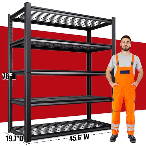 Image of Set of 2 Garage Shelving-2500 lbs 5 Tier Storage Shelves, Adjustable Heavy Duty Metal Shelving Unit and Storage Large Wire Rack, Utility Steel Shelf for Warehouse Industrial-78 x46 x20, Black