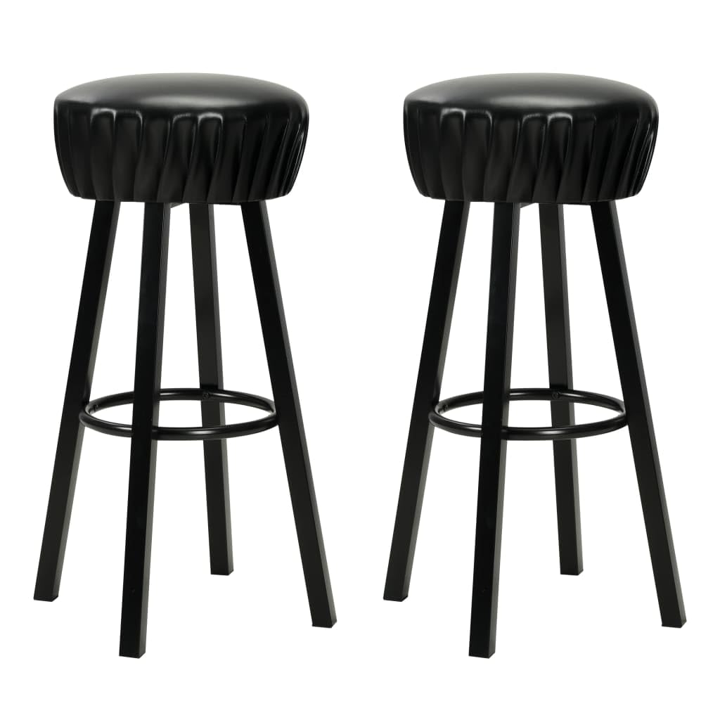 Tabouret de bar en cuir noir lot de 2 avec dossier ergonomique et pied en acier