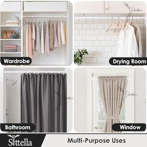 Image of SITTELLA Extendable Shower Curtain Tension Rod (155cm to 290cm) Non-Drilling Anti-Skid Spring Pull Rod - Stainless Steel, Silver-White Finish