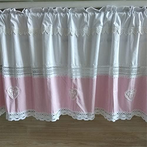 Cortina corta para ventana pequeña con encaje de ganchillo y rayas de algodón 5