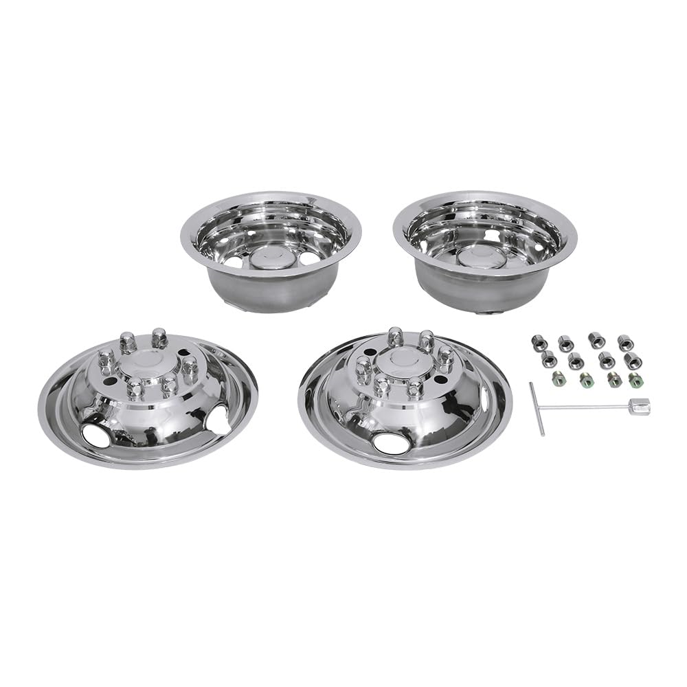 40.6 cm polerowana stal nierdzewna Ford Wheel Simulator Set 8 Lug 4 otwory wentylacyjne kołpaki felgi pasują do 2008~nowszego Ford E350/E450 Van