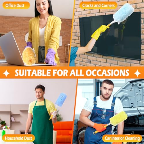 Image of Honeydak 120 Pack Heavy Duty Duster Refills with 2 Handle, Compatible with Swiffer, Multisurface 360 Larger Size Dusters with 4X Microfibers, Unscented Disposable Dusting Furniture for Cleaning