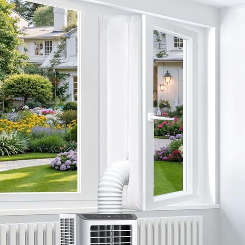 Image of MADGININE Air Conditioner Window Seal,300cm Aircon Window Seal Kit with Double Zip and Adhesive Tap Portable Universal Waterproof for Air Conditioner Tumble Dryer