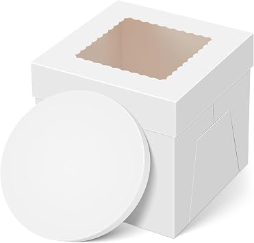 Kootek Cake Box with Board Drum, 8x8x8 Inches Tall Bakery Box with Window, Disposable Cake Container with Lid for Cake, Treat Cookie Dessert, Pastry, Birthday Party, Weddings