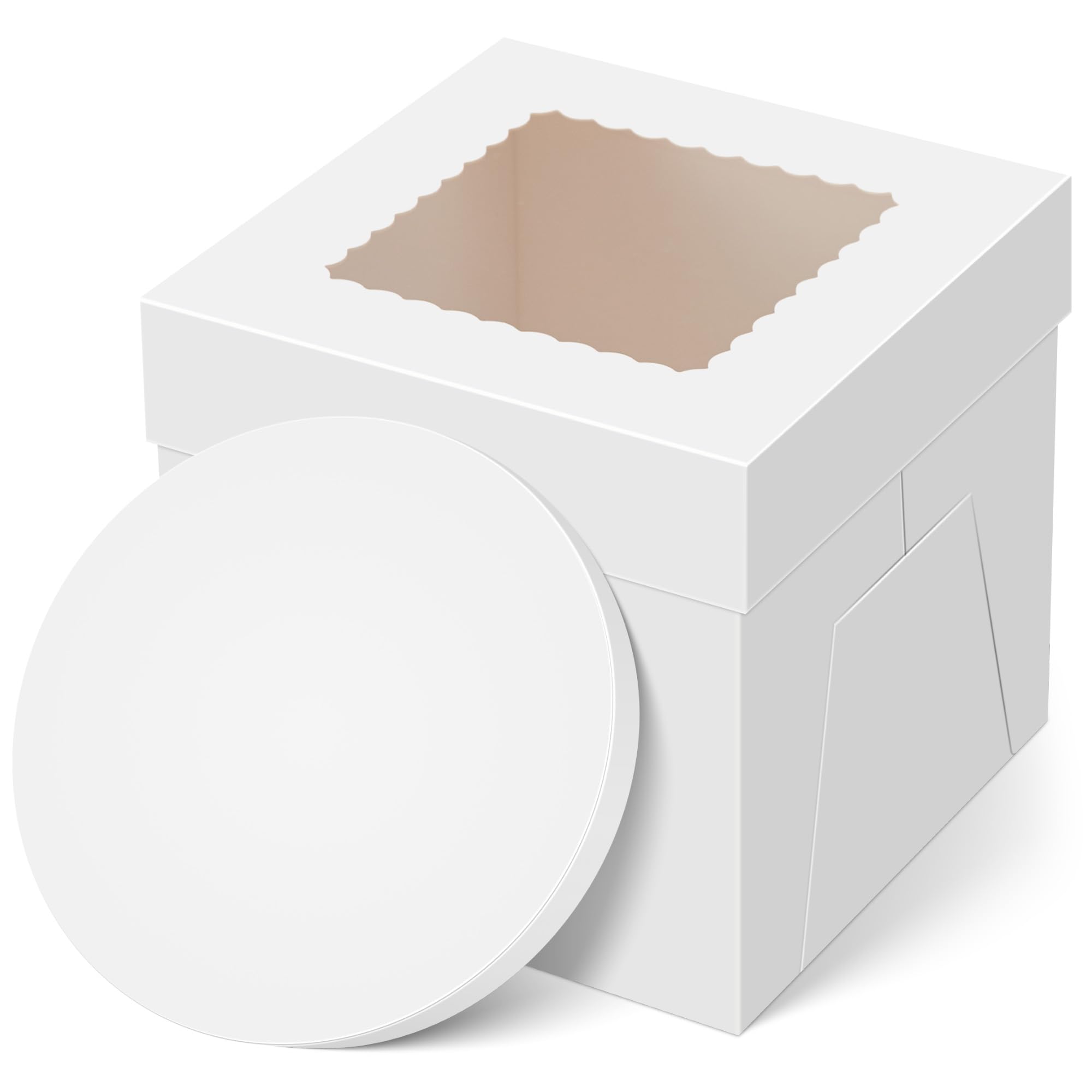 Kootek Cake Box with Board Drum, 8x8x8 Inches Tall Bakery Box with Window, Disposable Cake Container with Lid for Multi-Layer Cake, Cake Decorating,