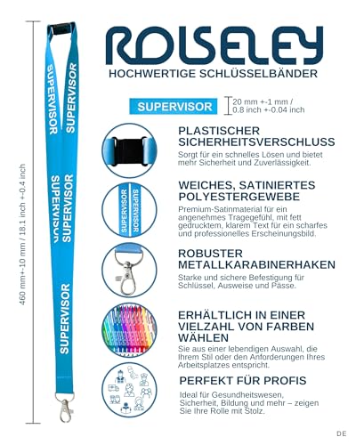 Rolseley Personalisierbares Umhängeband mit aufgedrucktem Text (Weiß/Silber) mit Sicherheitsverschluss - Schwarzes Schlüsselband mit individuellem Text