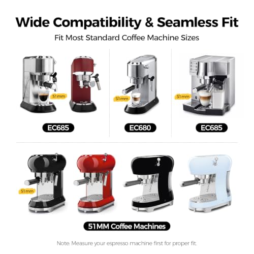 Image of IKAPE 51mm Espresso Portafilter with Silicone Handle, 3-Ear Design Compatible with Delonghi EC0680, EC0685, SMEG & EUPA 51mm Coffee Machines