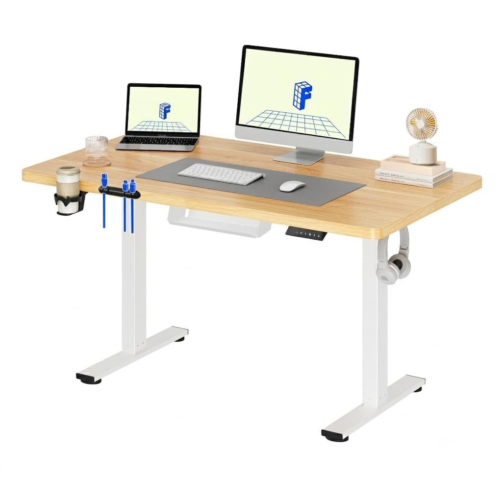 FLEXISPOT Scrivania Regolabile in Altezza 110×54 cm – Con Ganci e Piano Monoblocco, Scrivania Ergonomica con Display LED Altezza e Funzione Memoria
