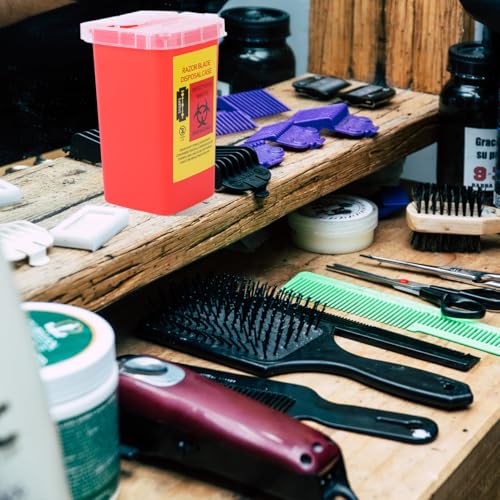 Healeved 1 Behälter für Wiederverwendbar-Rasierklingen, Spender aus Kunststoff für Friseursalon, Behälter für sichere Entsorgung der Klingen, Rot