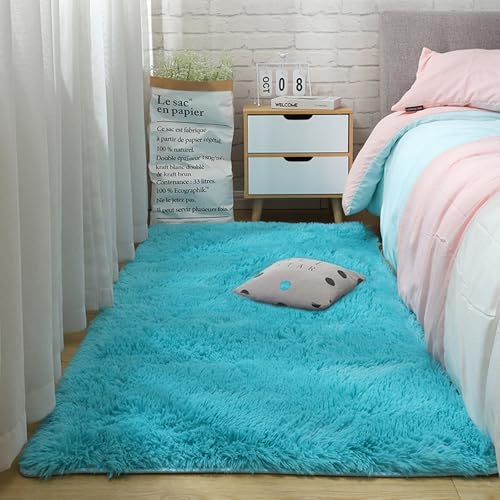Tapis de salon shaggy bleu ciel grand format pour créer un coin lecture douillet - 2