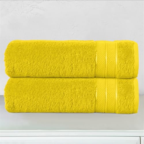 Image of Elegant Comfort Three Line Popcorn Towel Set for Bathroom 27 x 54 inches, Premium Hotel Quality 2-Pack Bath Towels, 100% Turkish Cotton, Soft and Durable, Quick Dry and Highly Absorbent, Yellow