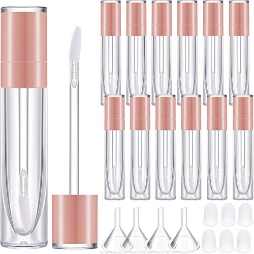 18 Pieces 8 ml Lip Gloss Tube Empty Plastic Lipstick Sample Refillable Lip Balm Bottle Container and 2 Funnel for Women Girls Cosmetic, Liquid, Toiletry, Travel Home (Orange)