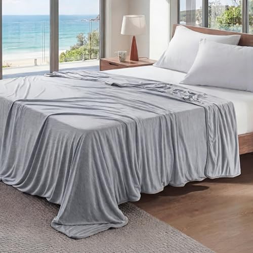 Image of Bedsure Light Grey Cooling Blanket Full Size for Hot Sleepers - Summer Blanket Full Size Cold Bed Cool Arc-Chill Thin Ice Cooled Bedding with Rayon Derived from Bamboo Night Sweats Hot Flashes, 80x90