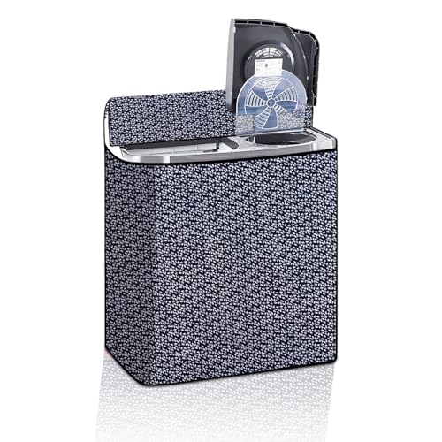 Image of The Furnishing Tree Semi-Automatic Top Load Washing Machine Cover | Waterproof & Dustproof | Easy to Clean | Inlet & Outlet Pipe Provision | Durable & Washable, Leaf Blue Polyester (53.5x89x99 CM)