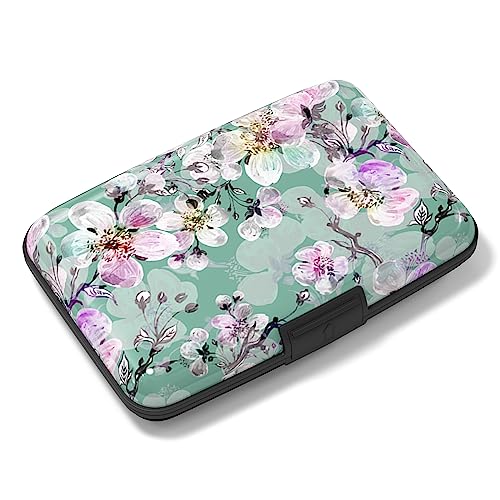 Image of Rimilak Aluminuml Credit Card Holder, Mini Credit Card Wallet RFID Blocking Slim Metal Hard Case for Women Men, Watercolor Flower