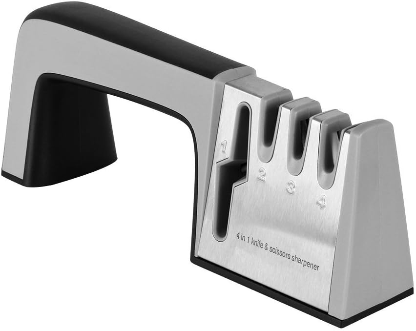 4 in 1 Knife & Scissors Sharpener, 5 Seconds Fast Knife Blade, Sharp as New (black)