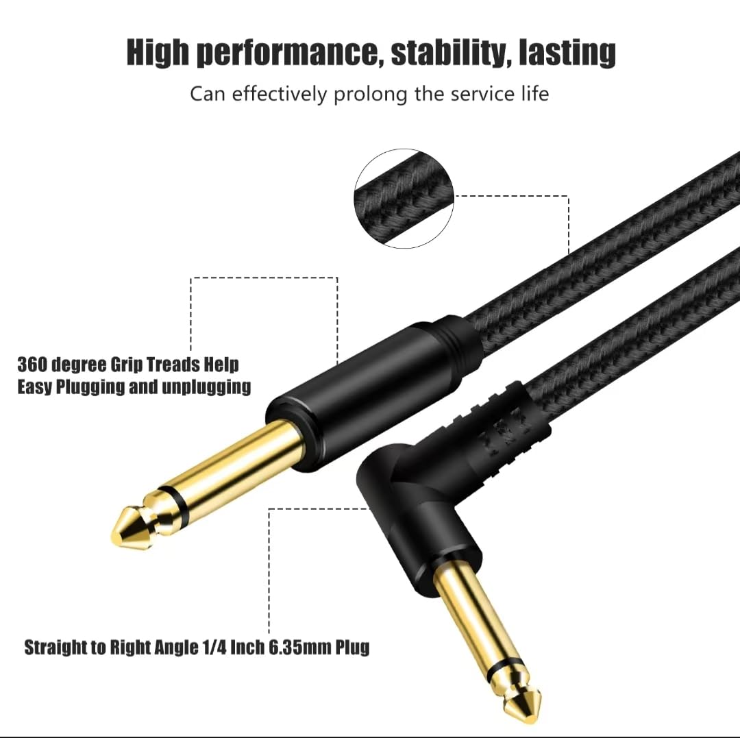 Câble d'instrument pour guitare de 15,2 m à 6,35 mm TS droit mâle vers mâle mono jack 6,35 mm avec connecteur en alliage et tresse en nylon.