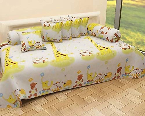 MORADO® 160 TC Glace Cotton 8 Pcs Diwan Set Including 1 Bedsheet, 5 Cushion Covers and 2 Bolster Covers, Multicolor-picture-25