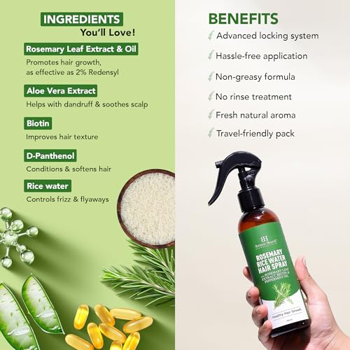 Image of Botanic Hearth Rosemary Hair Care Duo - Rosemary Mint Shampoo & Rice Water Hair Spray | Hair Growth, Hair Fall Control, Dandruff Relief, Breakage Repair & Frizz Control | Sulfate & Paraben-Free