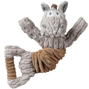 Squeaky Dog Toy, Durable Dog Toy Large Breed, Tug of War Dogs Interactive Toy, Stuffed Plush Puppy Toys with Crinkle Paper for Small, Middle, and Big Dogs(Tug of War Series, Donkey)