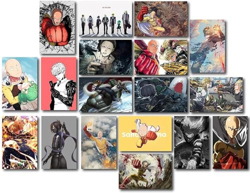 Image of ATEVON One Punch Man Wall Poster Set - Pack of 18 Mini Wall Collage Kit (6x4 Inch) - Aesthetic Posters for Room Decor, Unframed Wall Art for Fans