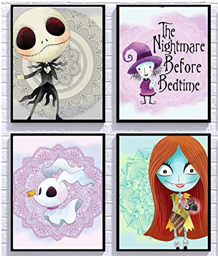 Image of Silly Goose Gifts Nightmare Before Christmas Themed Character Wall Art Decor Baby Nursery Love (Purple Art Set)