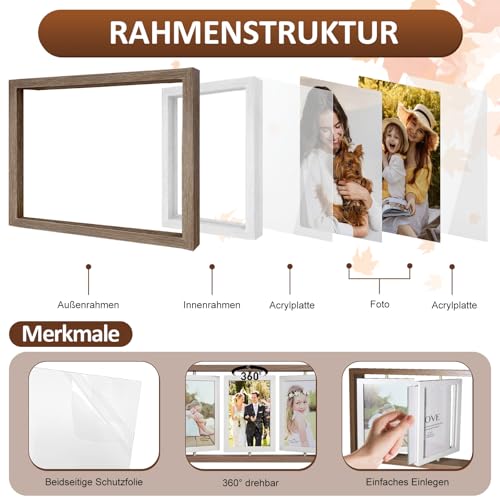 Valyrane Bilderrahmen Collage 10x15, Drehbarer Holz Fotorahmen, Bilderrahmen für mehrere Bilder, Mehrfach Bilderahmen zum Aufstellen für Hochzeit Muttertag Geburtstag Geschenk Freunde