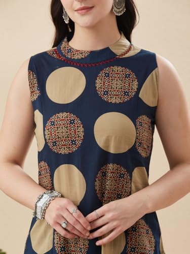 Image of MOKOSH Women's Cotton Hand Work Kurta with Palazzo Co-ords Set | Kurta Set |Round Neck Sleeveless | Indian Kurta Outfit With Palazzo Pants | 2 Piece Outfit