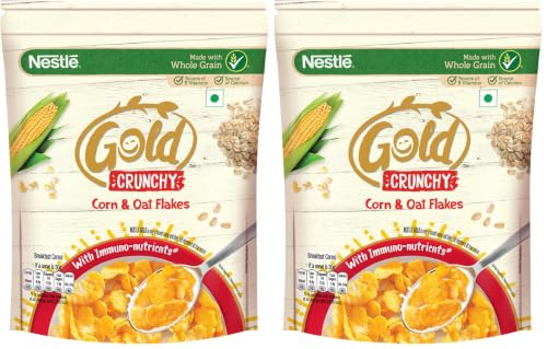 Image of Nestle Gold Crunchy Corn & Oat Flakes - Breakfast Cereal With Immuno-Nutrients|Made With Whole Grains & The Goodness Of B Vitamins, Calcium & Vitamin D, 475g, Bag-In-Box Pack (Pack of 2)
