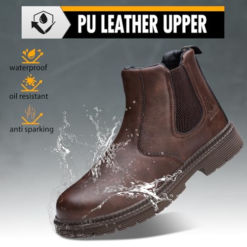 Unisex-Adults Steel Toe Chelsea Boots, Men's Industrial Construction Shoes, Waterproof, Lightweight, Comfortable, Non-slip Safety Boots2