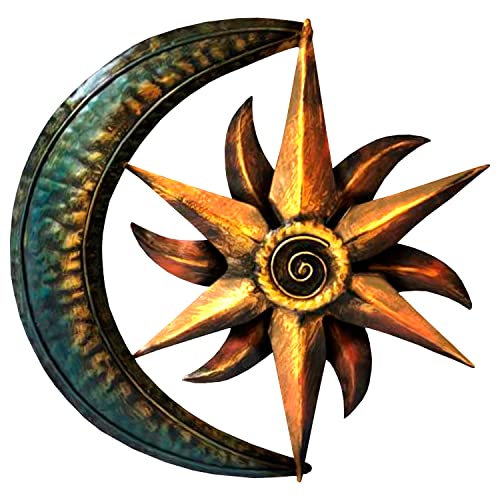 Metal Moon Wall Decor 12" - Flat Sun Decoration For Wall - Sun And Moon Wall Decor - Sun Wall Art - Sun Garden Decor - Sun Wall Decor - Outdoor Sun Wall Art - Metal Sun Wall Decor Outdoor - Sun Art #TOP5