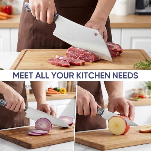 Topfeel 3PCS Professional Chef Knife Set, Ultra Sharp Japanese Kitchen Knife, German High Carbon Stainless Steel 8" Meat Cleaver 8" Chef's Knives 5" Utility Knife with Gift Box by Topfeel - Image 5