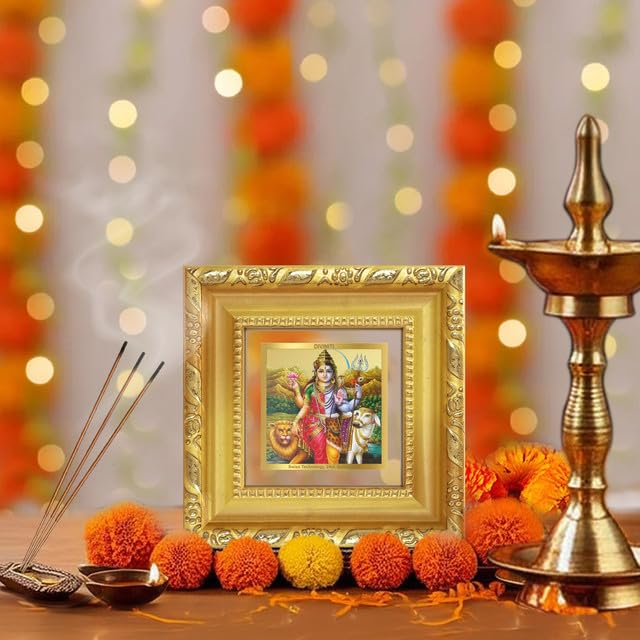 Image of DIVINITI Ardhnarishwara 24K Gold Plated Foil Tabletop Photo Frame for Home Decor, Puja Room, Luxury Gifting | DG Frame 103 S1A (10x10 CM)