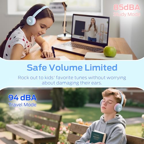 Monster Cute SK100 Kids Bluetooth Headphones, 85/94dB Safe Volume Limited, 60 Hours Playtime, Bluetooth 6.0, On-Ear Toddler Headsets with Built-in Mic, Lightweight Wireless Headphones for Kids, Pink - image 5