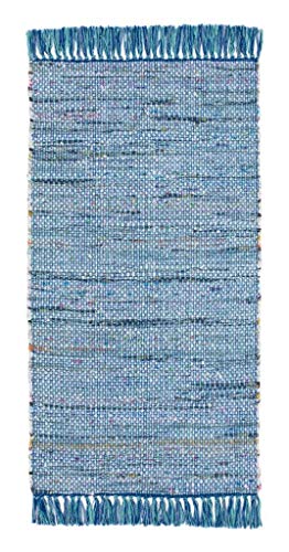 andiamo Teppich Frida Baumwolle Naturfaser Handgewebt Handwebteppich blau, 60 x 120 cm