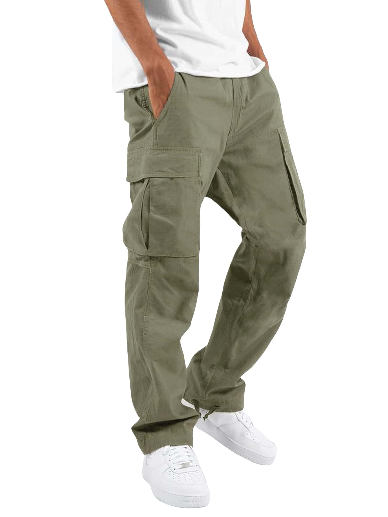 GORGLITTERMen's Casual Cargo Pants Straight Leg Jogger Drawstring Pants Streetwear