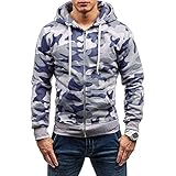 Bolayu Men's Jacket Hoodie Camo Zip Hooded Sweatshirt Jacket Camouflage Zipper Slim Fit Sport Casual Warm Fashion
