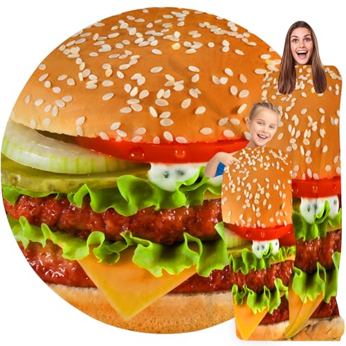 GardEssere Couverture ronde en flanelle douce et amusante à motif de hamburger pour enfants et adultes, pour lit et canapé (150 cm)