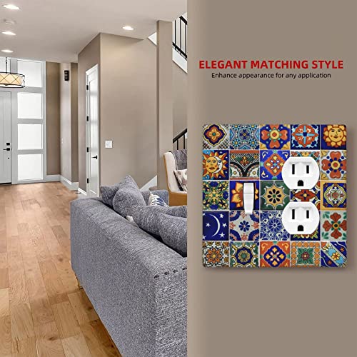 Teisiou SWITCHPLATE502 Vintage Mexican Talavera Tiles 2 Gang Light Switch Cover Combination Wall Plate Single Toggle Duplex Switchplate thumb #6