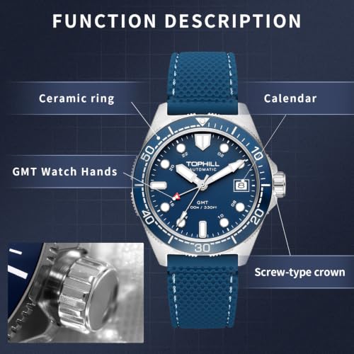 Image of TOPHILL Men Watches Automatic Mechanical Watches - Dive, GMT, Chronograph & Dress Styles | 316L Stainless Steel, Sapphire Crystal, Ceramic Bezel | 5ATM-300M Waterproof with Super Luminous | Classic Business & Sport Casual