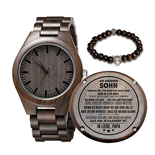 Reloj de madera grabado para hijo y novio, reloj de madera personalizado regalo para novio, regalo de graduación de mamá de papá (Sohn an Papa), Pulser