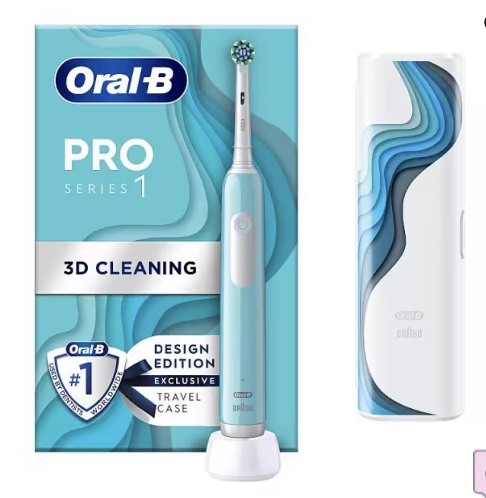 Oral-B Cepillo de dientes eléctrico recargable Pro Series 1 azul con 1 cabezal de repuesto + 1 funda de viaje. 1 cepillo de dientes