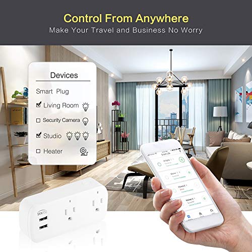 Smart Plug, JINTU Dual WiFi Socket Outlet 2 USB Charger Work with Alexa, Google, Remote Control by Smartphone, Voice Control, No Hub Required, Overload Protection