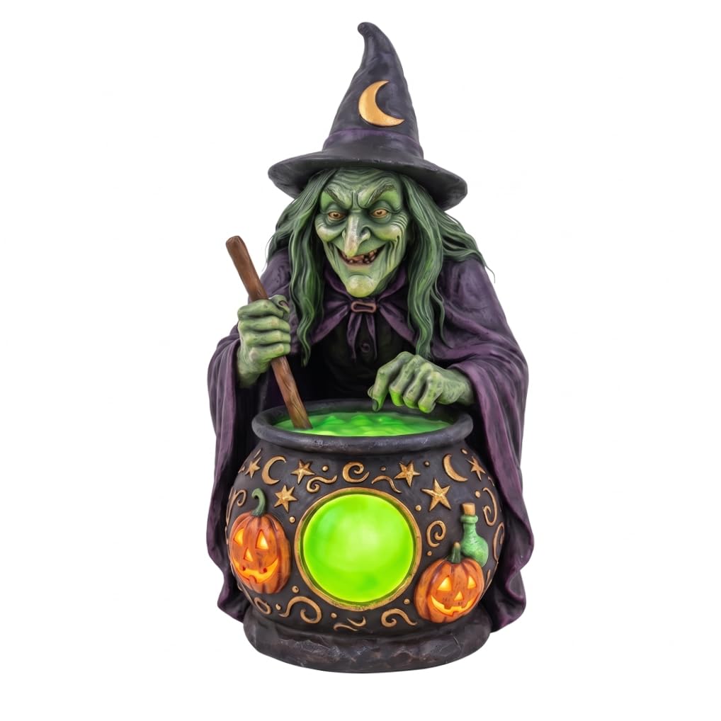 DAGLLGEW Halloween Lamp, Halloween Witch Lamp with Cauldron, Dual-Function Resin Decor & Table, Black