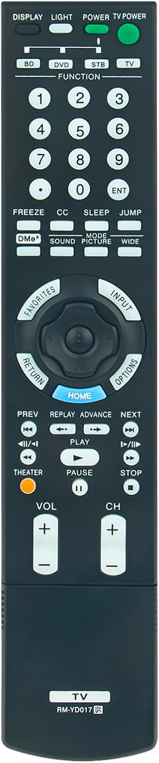 RM-YD017 Nuevo control remoto de repuesto para Sony TV KDL-52WL130 KDL52WL130PKG KDL-52WL130PKG KDL52WL130W KDL-52WL130W KDL52XBR4 KDL-52XBR4