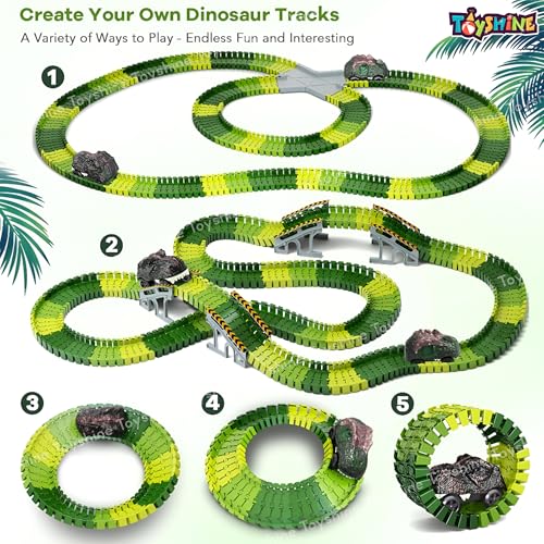 Image of Toyshine 199 Pc Flexible Dinosaur World Road Race Track Includes 2 Dinosaur Toy & 1 Battery Operated Dino Car Educational STEM Learning Play Set Toy for Kids Boys Girls 3+ Years