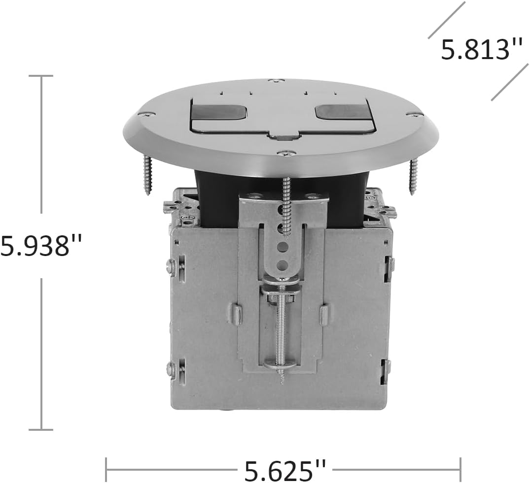 RACO 6239SS Floor Kit with Recessed Duplex 15A TR Device and Adjustable Steel Box, 1-Gang, Stainless Steel - Image 5