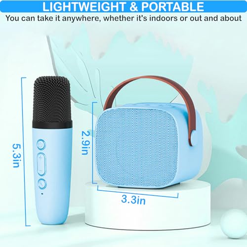 Image of Karaoke Machine for Kids, Mini Karaoke Machine for Kids Adults, Portable Bluetooth Speaker with 1 Wireless Microphones, Christmas Birthday Toys Birthday Gifts for Girls 4, 5, 6, 7, 8+ Years Old Blue